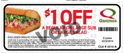$1 Off Regular Quiznos Sub!