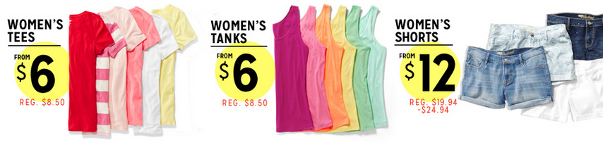 Old Navy Shorts, Tees, and Tanks on Sale – $6 to $12!