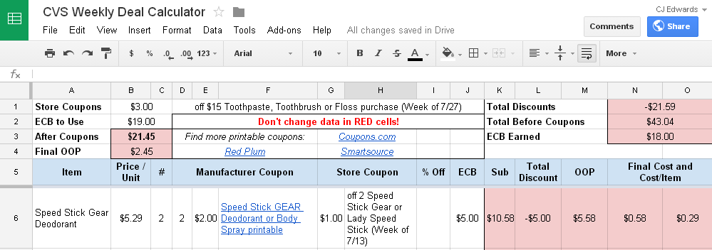 FREE CVS Weekly Deal Calculator Spreadsheet!