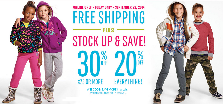 30% Off + FREE Shipping at The Children’s place Today ONLY! 30% Off + FREE Shipping at The Children’s place Today ONLY!