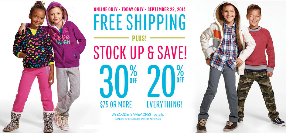 30% Off + FREE Shipping at The Children’s place Today ONLY!