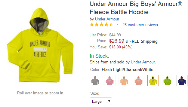 Under Armour Boys’ Fleece Battle Hoodie in Yellow Just $26.99 + FREE Shipping! (Large)
