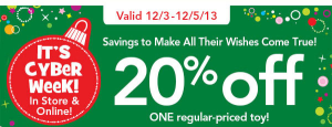 20% Off One Regular Priced Toy at Toys R Us