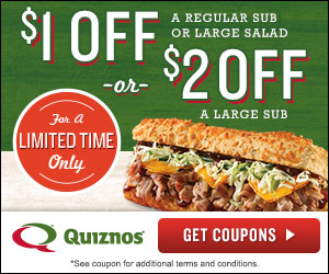 Quiznos: $1 Off a Regular Sub or $2 Off a large Sub!