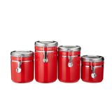 4pc 100% Bright Red Ceramic Canister Set w/ SS Lids – $27.99!