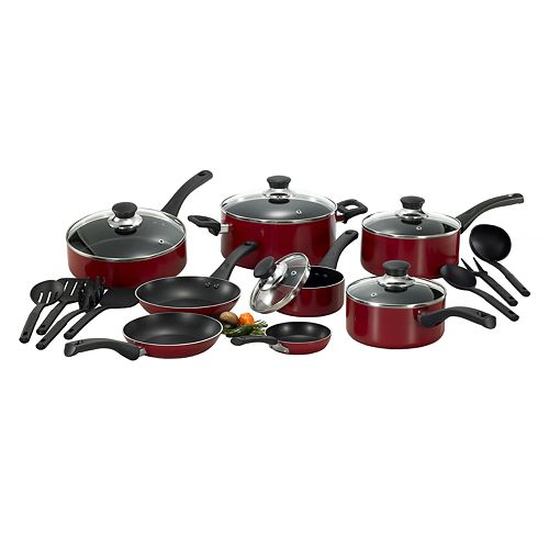 Kohls: T-Fal Inspirations 20-pc. Red Nonstick Aluminum Cookware Set—$24.49!