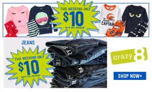 $10 Jeans and Sleepwear at Crazy 8 This Weekend!