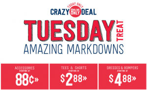 Crazy 8: $.88 Accessories, $2.88 Shirts, and $4.88 Dresses and Rompers!