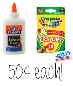Elmers School Glue and Crayola 24-count Crayons Just $.50 Each!