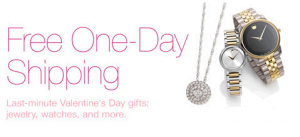 FREE One Day Shipping on Last Minute V-Day Jewelry Gifts!