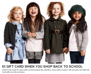 Free $5 Gift Card with Children’s Apparel Purchase at H&M