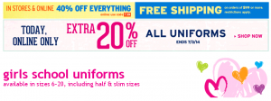 40% Off Everything + Extra 20% Off School Uniforms Today ONLY!