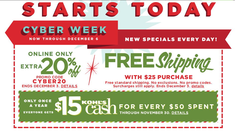 Cyber Week at Kohl’s Starts TODAY | 20% Off + Free Ship on $25!