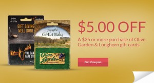 $25 Olive Garden or Longhorn Gift Card for $20!
