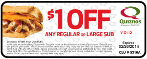 $1 Off Regular or Large Quiznos Sub
