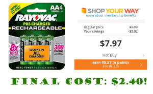 Rayovak 4-pack Rechargeable Batteries Just $2.40 After SYWR Bonus Points!
