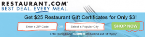 $25 Restaurant.com Gift Certificates Just $3 Today ONLY!