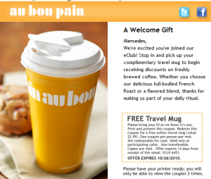 Free Travel Mug at Au Bon Pain