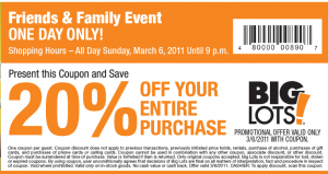 20% off Purchase at Big Lots + Other Retail Coupons