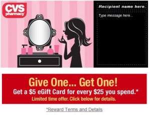 CVS Giftcard deal: Buy $25 giftcard, get $5 eGiftcard