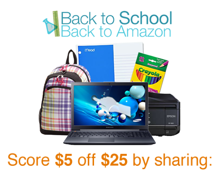 $5 off $25 Back to School Credit on Amazon