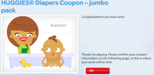 Instant Win Game Reminder – I Just Won Free Diapers!