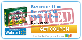 Eclipse or Orbit Gum Printable Coupons for Buy One Get One Free