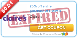 25% Off Your Entire Claire’s Purchase Printable Coupon!