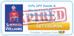 Sherwin-Williams Coupons (25% Off Paints and Stains and 15% Off Supplies)