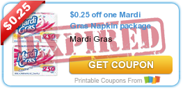 New $.25 Mardi Gras Napkin Coupon | Great Doubler!