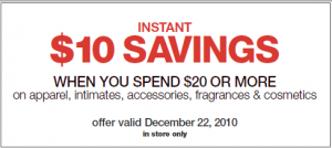 $10 off $20 Sears Coupon