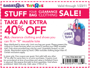 40% off Clearance Clothes at Babies R Us and Toys R Us + Other Retail Coupons