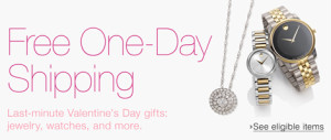 Free One Day Shipping on Valentine’s Day Jewelry and Watches