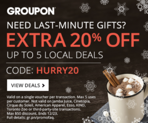 20% Off Up to 5 Groupon Local Deals | Great Last Minute Gifts