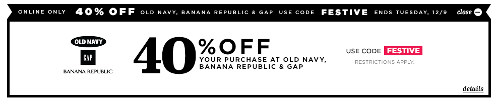 40% Off Old Navy, GAP, and Banana Republic Code!