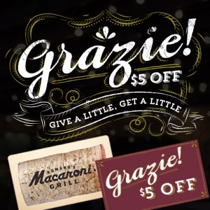 Bonus $5 Coupon wyb a $25 Romano’s Macaroni Grill Gift Card!