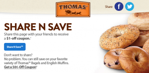 $1/1 Thomas’ Bagels and English Muffins!