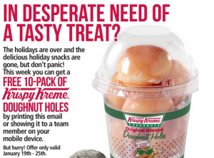 Check Those Emails!  Possible Free Krispy Kreme Donut Holes!