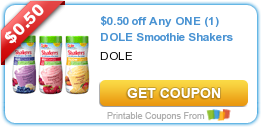 New Dole Shaker Smoothies Coupon | Save $.50