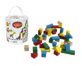 Wooden Blocks – 42 Pc Wood Building Block Set with Carrying Bag and Container (Rainbow Colored) – 100% Real Wood $10.95 (originally $19.99)