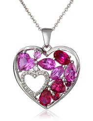 Sterling Silver Created Ruby, Created Pink Sapphire and Created White Sapphire Double Heart Diamond Pendant Necklace – $54.37!