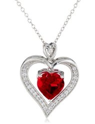 Sterling Silver, Created Ruby, and Created White Sapphire Heart Pendant Necklace – $35.87!