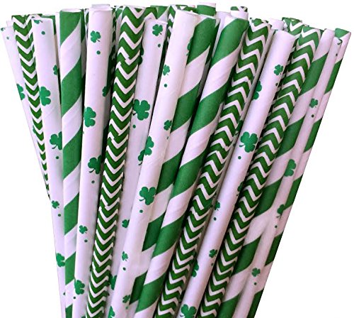 St. Patrick’s Day Clover, Green Stripe and Chevron Paper Straw Combo – Pack of 75 – $9.75!