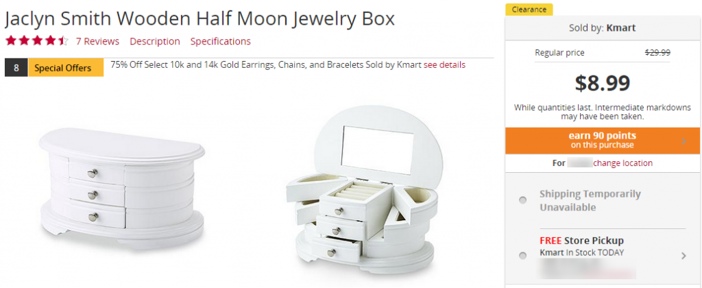 Jaclyn Smith Wooden White Half Moon Jewelry Box—$8.99! (Reg $29.99)