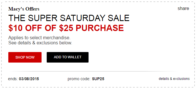 $10 off $25 Macy’s Purchase Coupon | Includes Sale and Clearance!