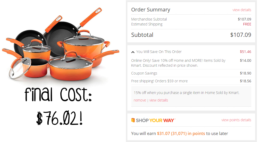 Rachael Ray 10-Piece Porcelain Enamel Non-Stick Orange Cookware Set—$76 After SYWR Points!