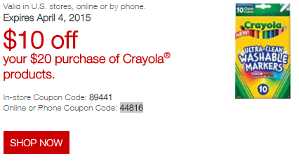 $10 Off a $20 Crayola Purchase at Staples!