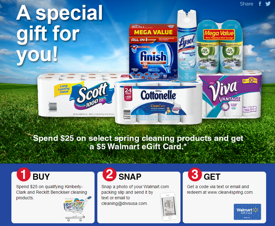 Get a $5 Walmart eGift Card wyb $25 Worth of Select Spring Cleaning Supplies!