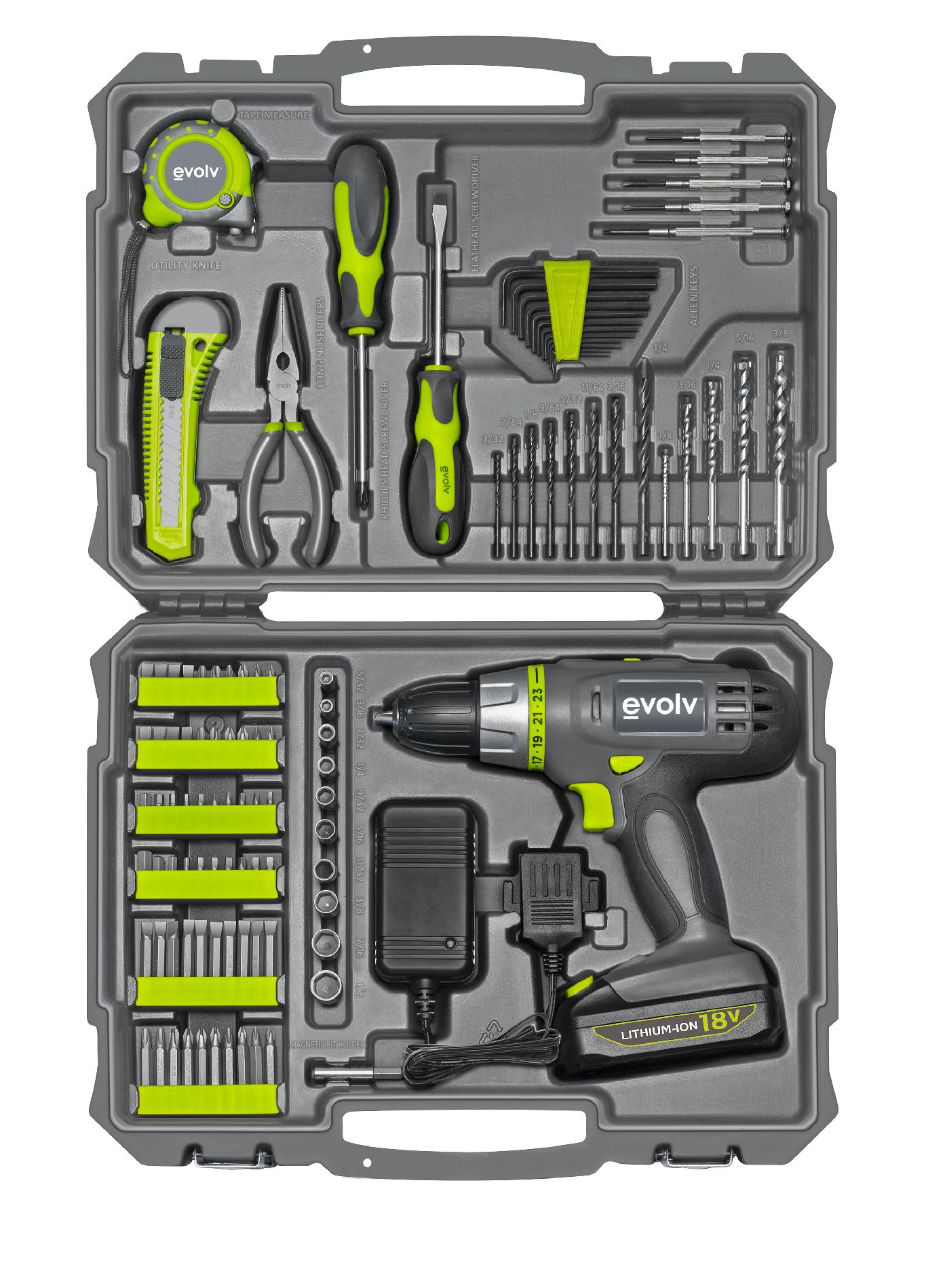 Evolv 107-Piece Cordless Lithium Drill & Project Toolkit—