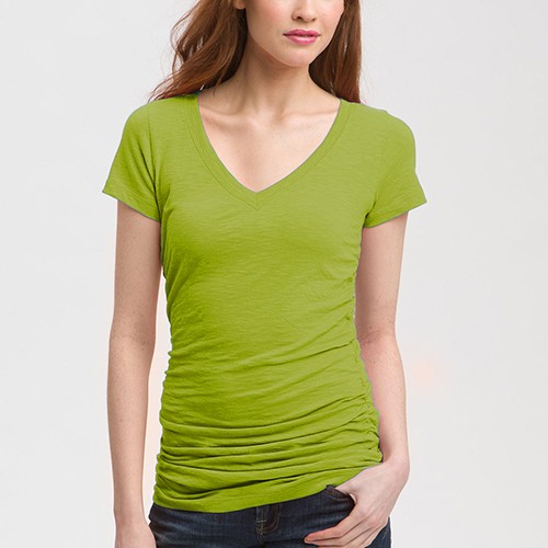Wet Seal Ladies Short Sleeve Shirred Side V-Neck T-Shirt Only $5 SHIPPED!
